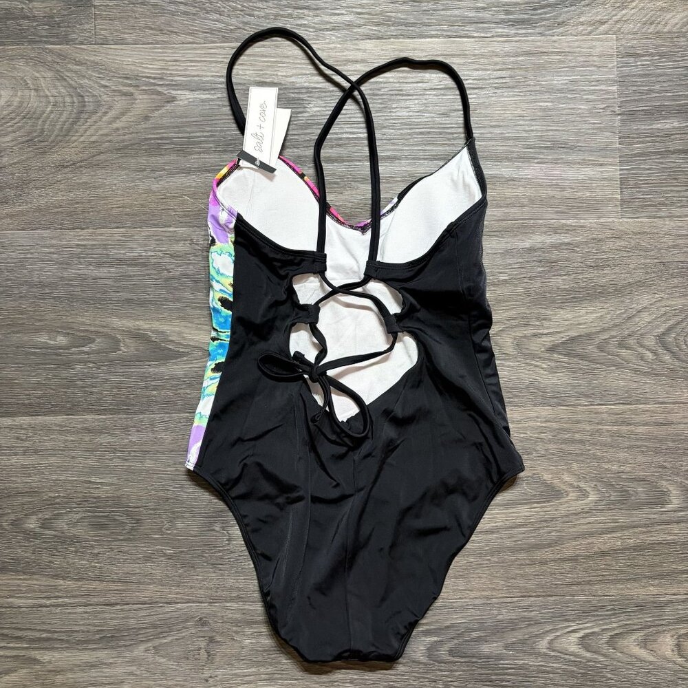 NEW Salt + Cove Medium Tie Dye One Piece Swim Strappy Black Pink Bathing Suit - Picture 3 of 11